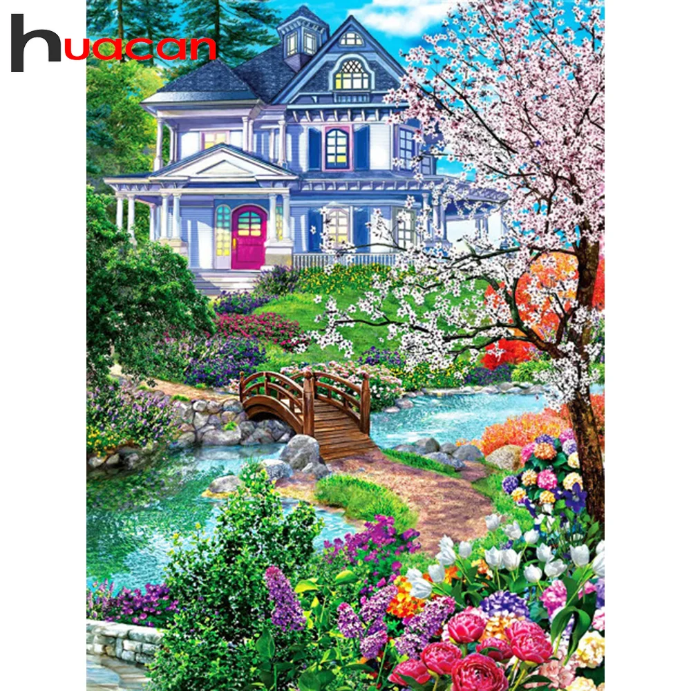 Хуакан Алмазная вышивка 5D Садовая картина дом мозаика Цветочные творческие хобби Ландшафтное украшение для дома Мост