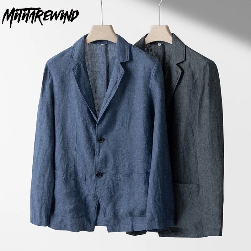 

Новый Повседневный блейзер для мужчин, однослойный костюм из чистого льна, легкий дышащий Повседневный свободный костюм, куртки, Высококачественная Мужская верхняя одежда