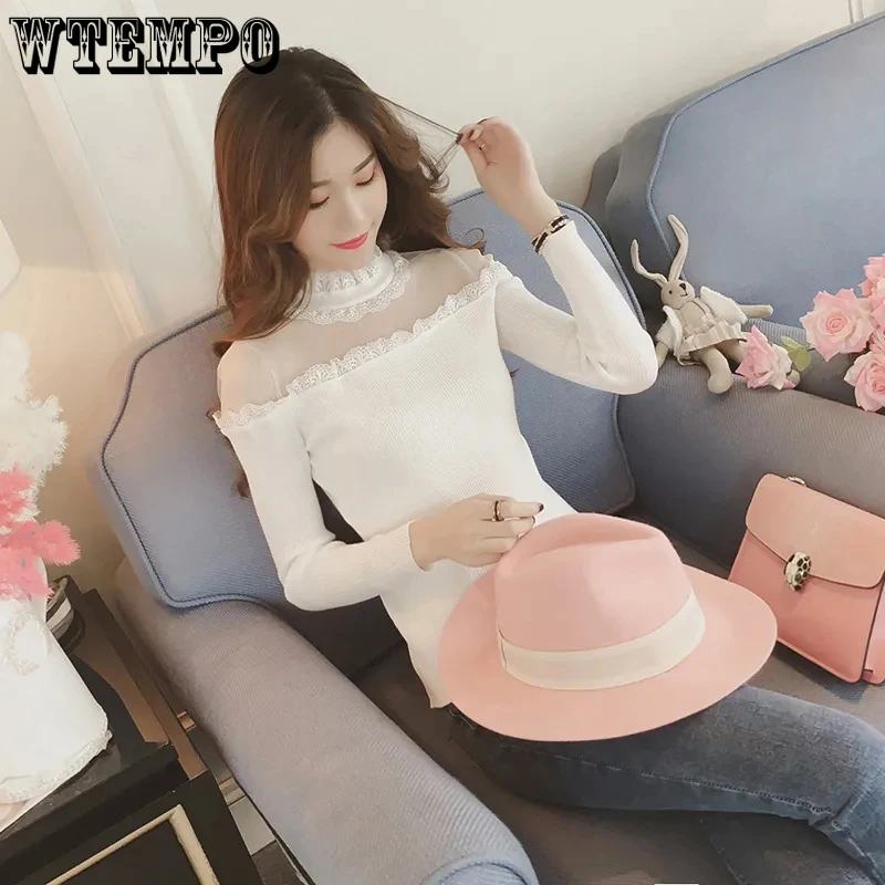 Свитера женский сексуальный модный свитер сетчатые кружевные лоскутные