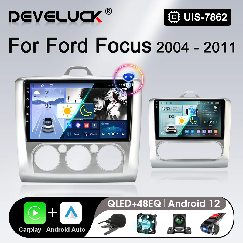 Автомобильный радиоприемник Develuck 2 Din Android 12 для Ford Focus 3 Mk2 Mk3 2004-2011 мультимедийный