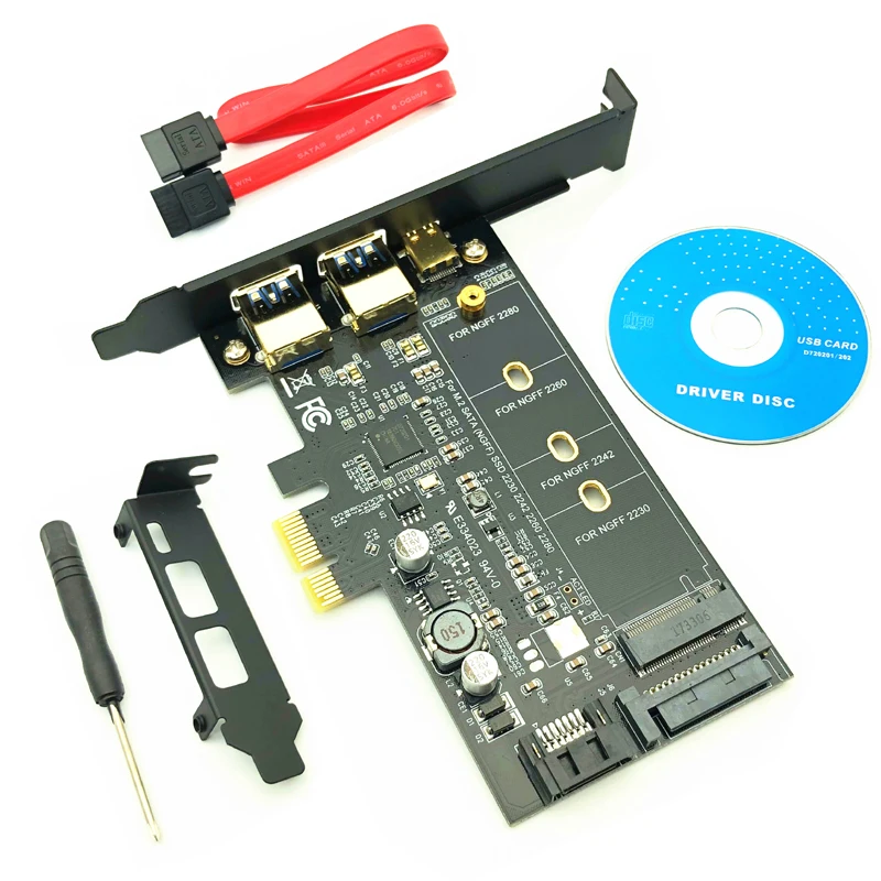 USB 3,0 PCI Express Райзер-карта, двойной порт USB 3,1 + 1 порт USB 3.0 Type-C + M.2 адаптер NGFF M2 SATA SSD B Ключ к PCI-E контроллеру