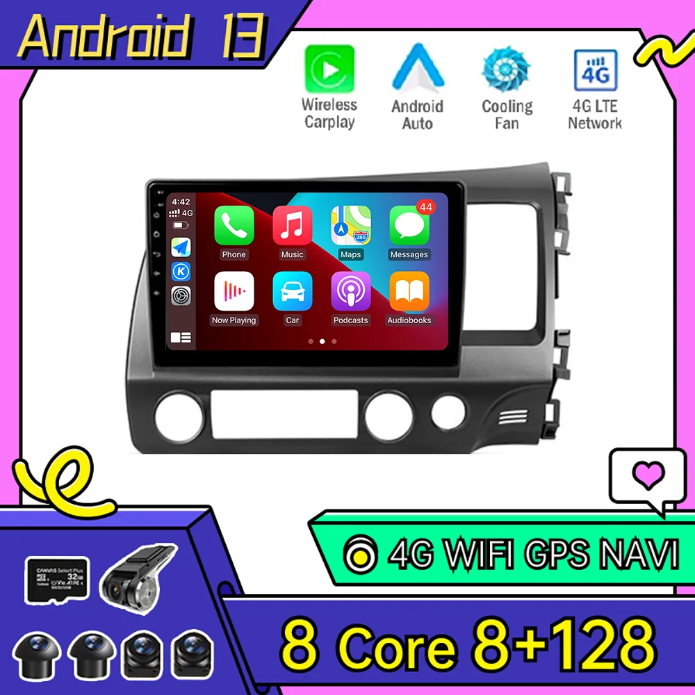 

Мультимедийный видеоплеер, Android 13 No 2din, 2 Din, для Honda Civic 8 FK FN FD 2005-2012, с правосторонним драйвером, автомобильная стерео навигация