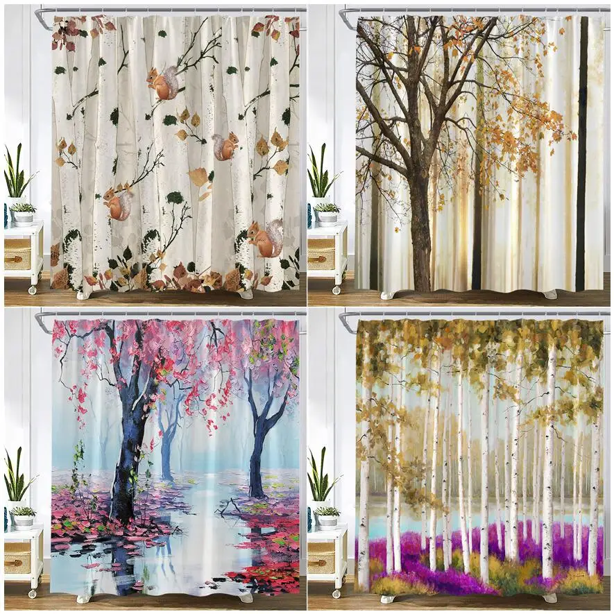 Осенняя душевая занавеска с изображением леса Листьев рек абстрактный лес Белая