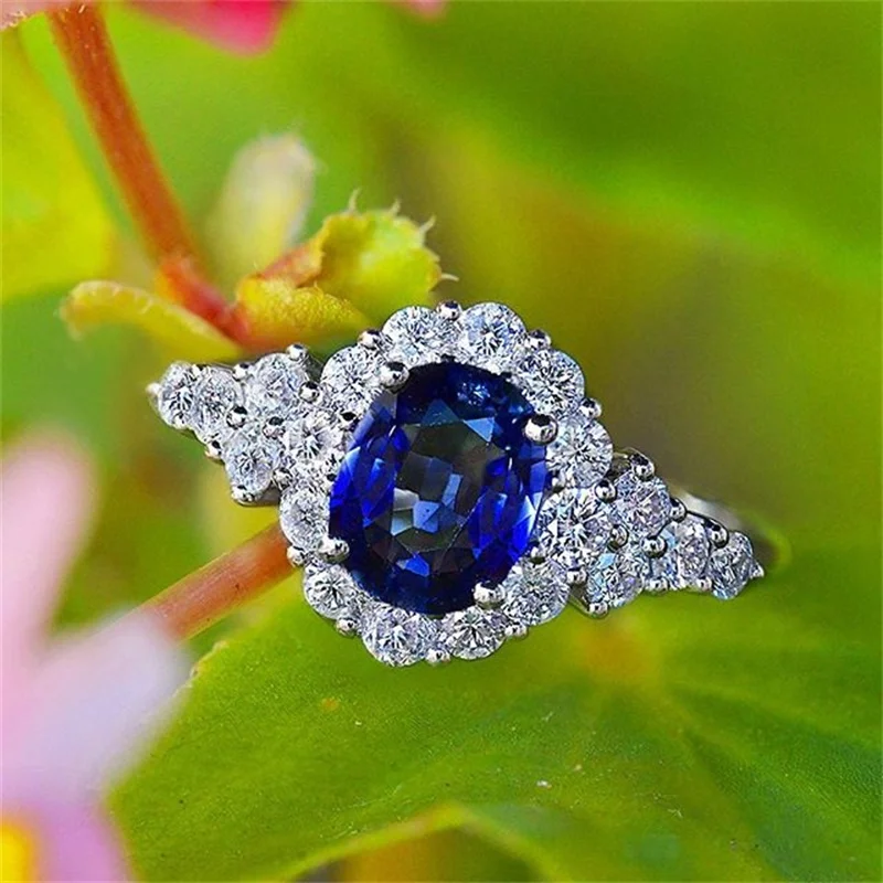 

New Elegant Viintage Boho Finger Ring With Deep Blue Stone Setting Ladies Favorite Accessories Summer Gift For Girlfriend