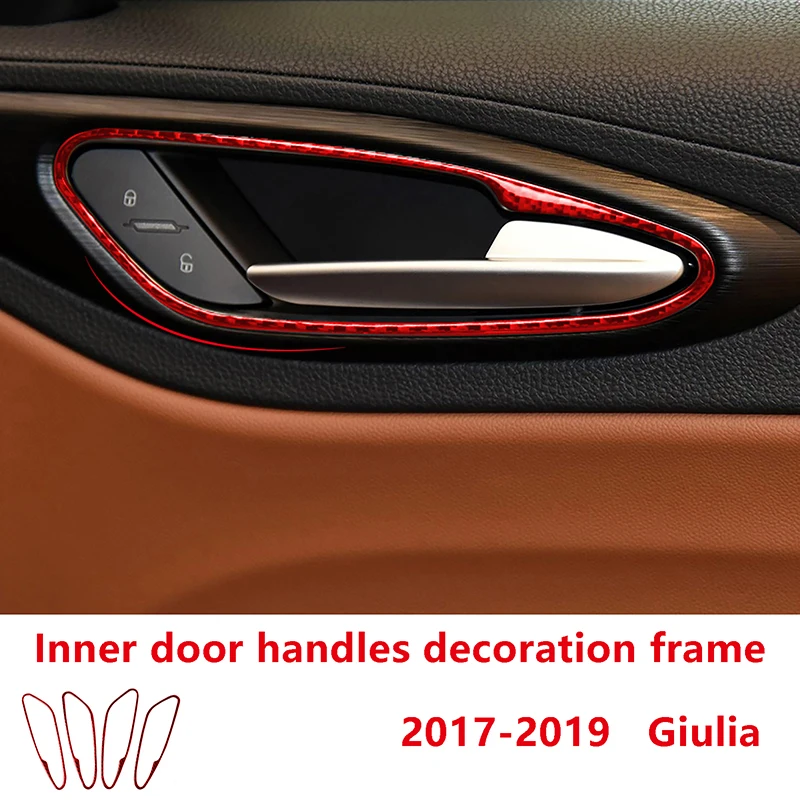 

Inner Door Handles Decoration Frame Red Carbon Fiber Car Stickers For Alfa Romeo Giulia 2017-2019 Interior Refit Accessories