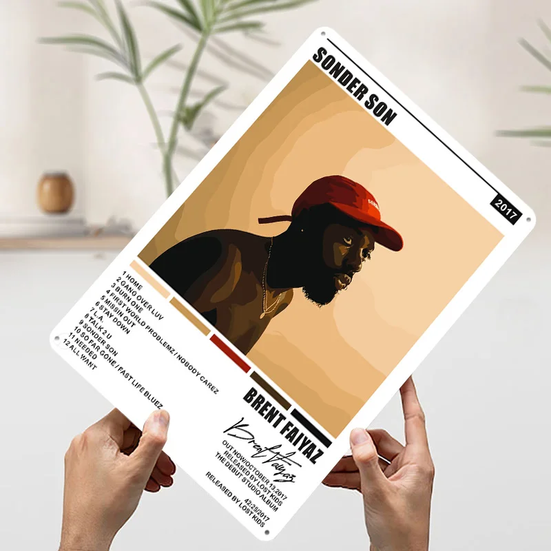 Фото Металлическая табличка-постер Sonder Son Brent Faiyaz: индивидуальный дизайн, ретро-винтажный стиль, для декора мужской комнаты, ванной, стены. №3