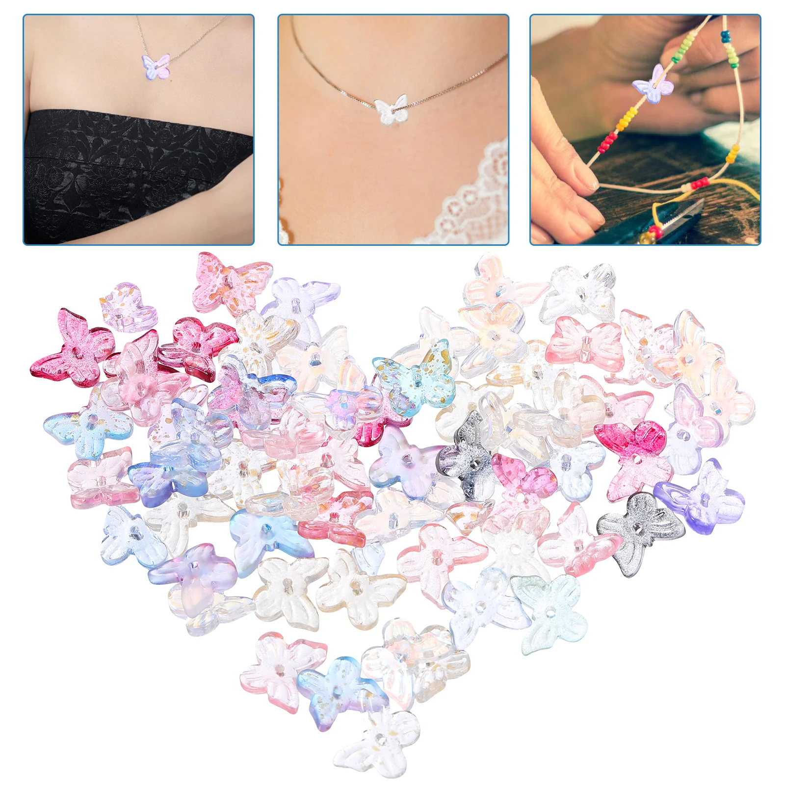 

100 Pcs Headgear Butterfly Beads for Jewelry Making Bracelet Emf Pendant DIY Accessories Glass