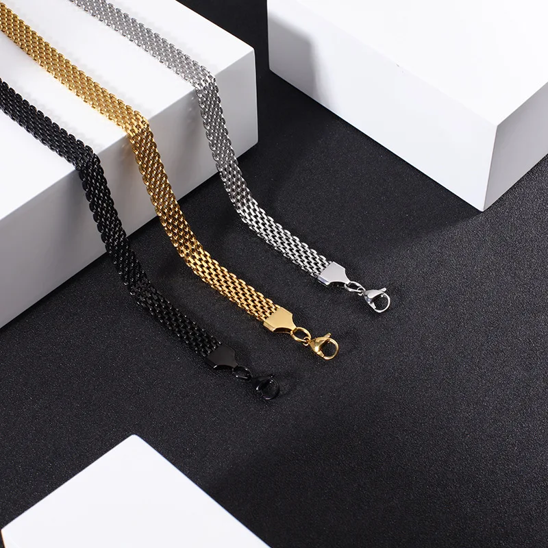 

4mm 6mm 8mm Width Stainless Steel Mesh Bracelet Necklace for Women Fashion Chokers Necklaces