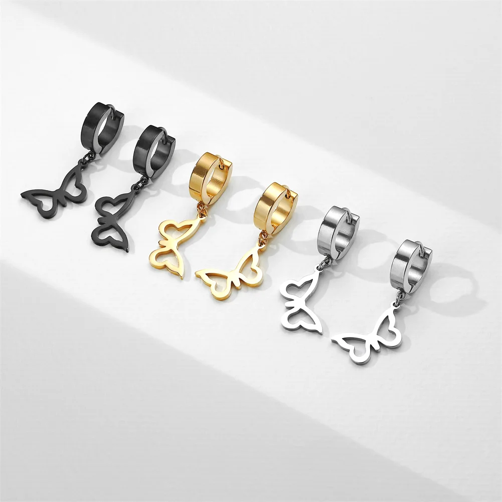 

Unift Cute Butterfly Drop Earrings Korean Trendy Accessories Lovely Animal Earring Jewelry for Women Stainless Steel Hoops Gift