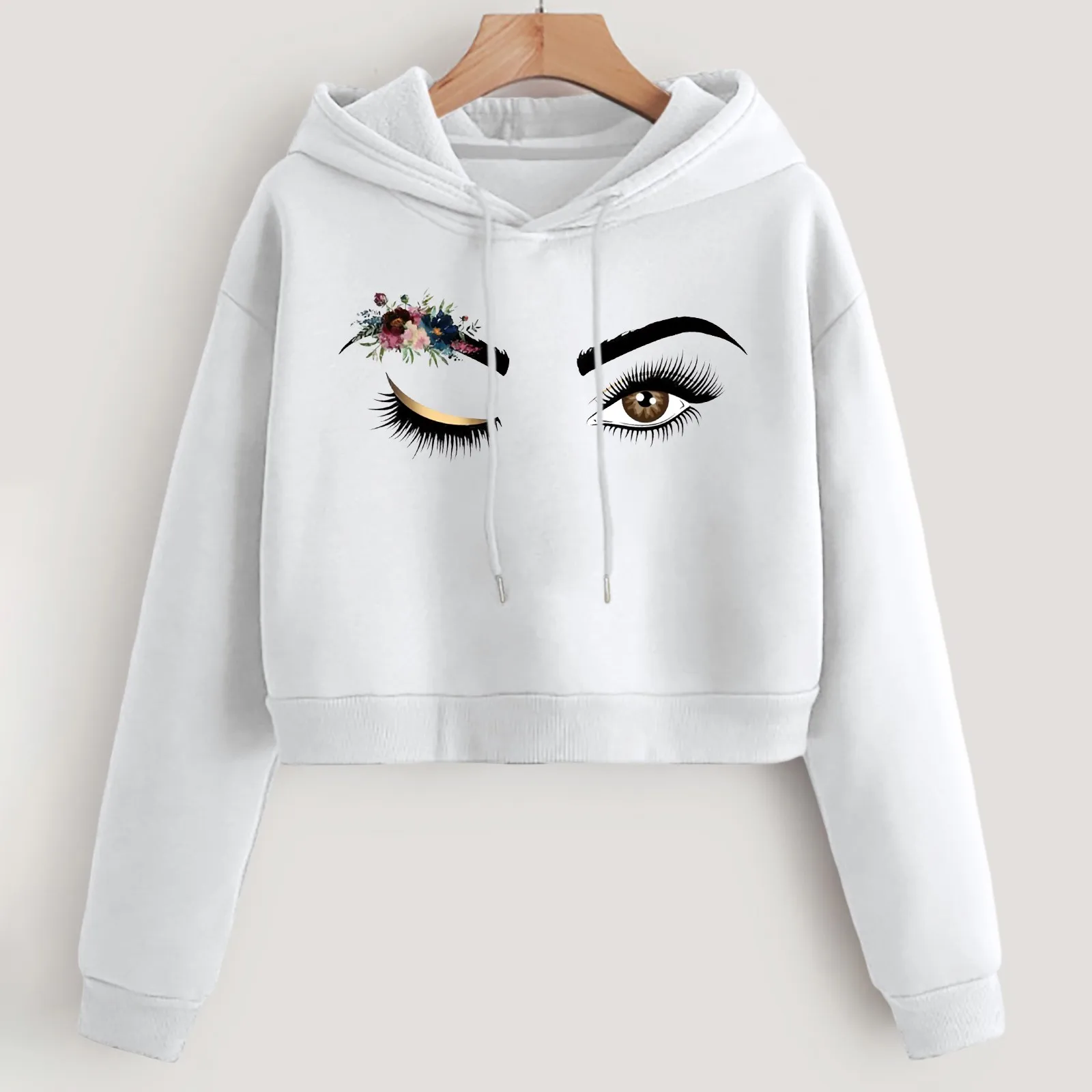 

Худи с принтом ресниц, женская одежда, новинка 2023, свитшот, повседневные толстовки с капюшоном, короткий свитшот, топы, женская уличная одежда