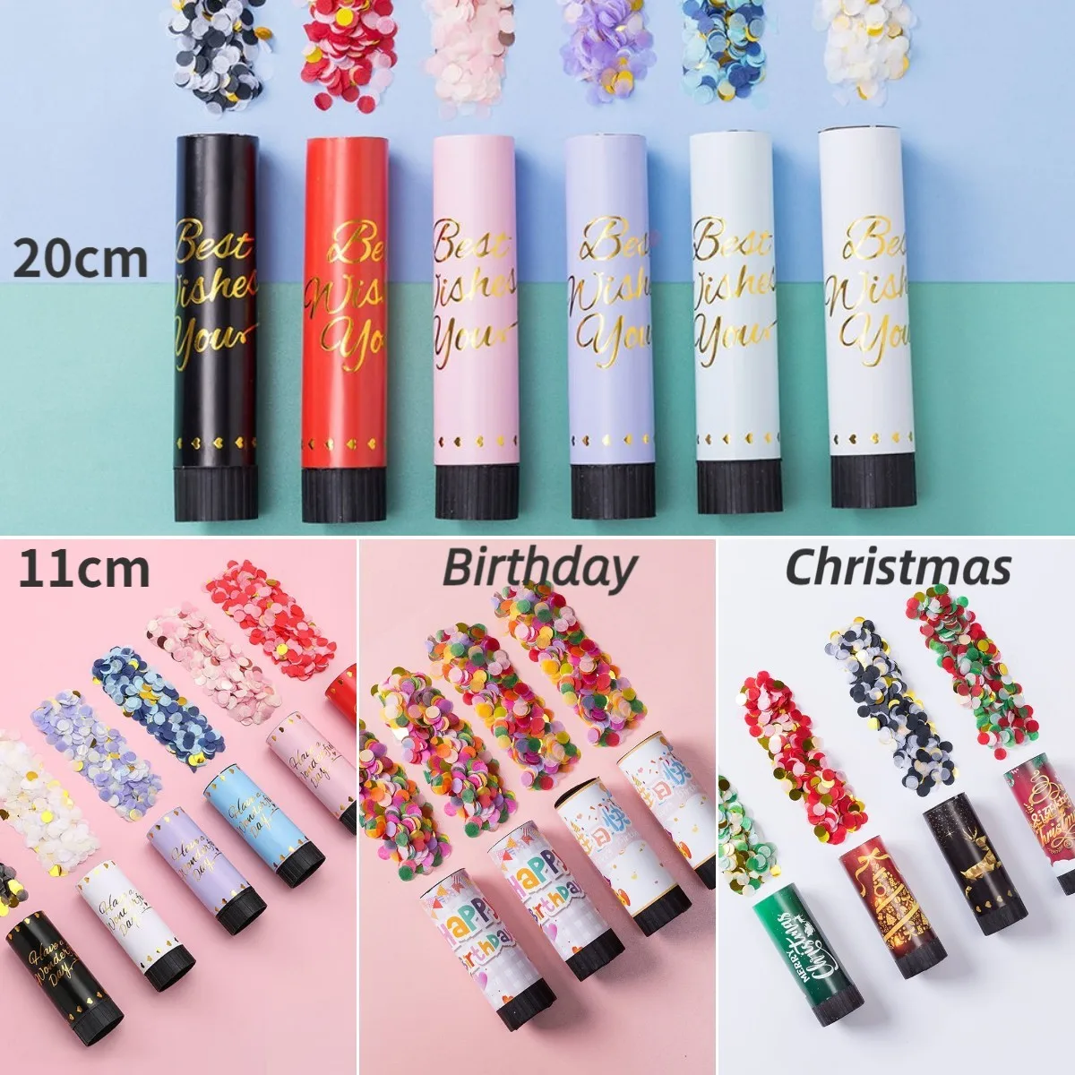 

2pcs Confetti Cannons Birthday Party Poppers Wedding Christmas Confetti Air Compress Graduation Xmas Supplies Baby Shower Decor