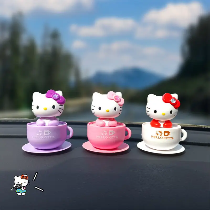 Sanrio Car Decoration Cute Hello Kitty Cartoon Action Figure Figurines  Ornament Auto Interior Dashboard Accessories for Gifts