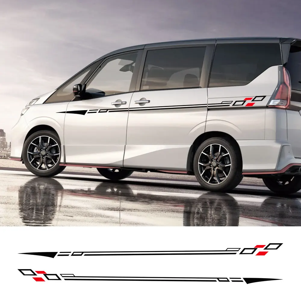 

2PCS Car Side Door Stickers For Nissan Serena C23 C25 C26 C27 Accessories Tuning Long Stripes Graphics Vinyl Decals