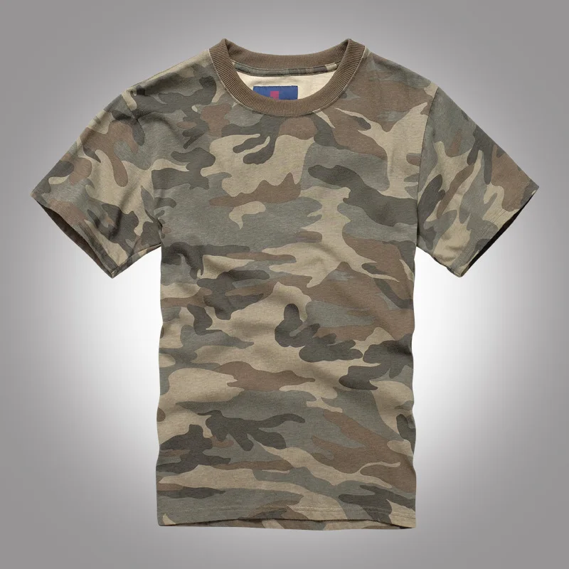 

Men Camouflage T-Shirt Polyester Cotton Fabric Camouflage Short Sleeve Men's Round Neck Military Fan Retro T-Shirt