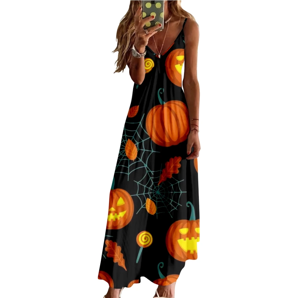 

Женское длинное платье на бретельках, с V-образным вырезом