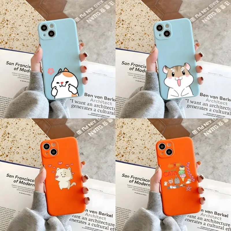 

Cartoon Cat Phone Case Orange And Blue For Apple IPhone 12Pro 13 11 Pro Max Mini Xs X Xr 7 8 6 6s Plus Se 2020 Cover