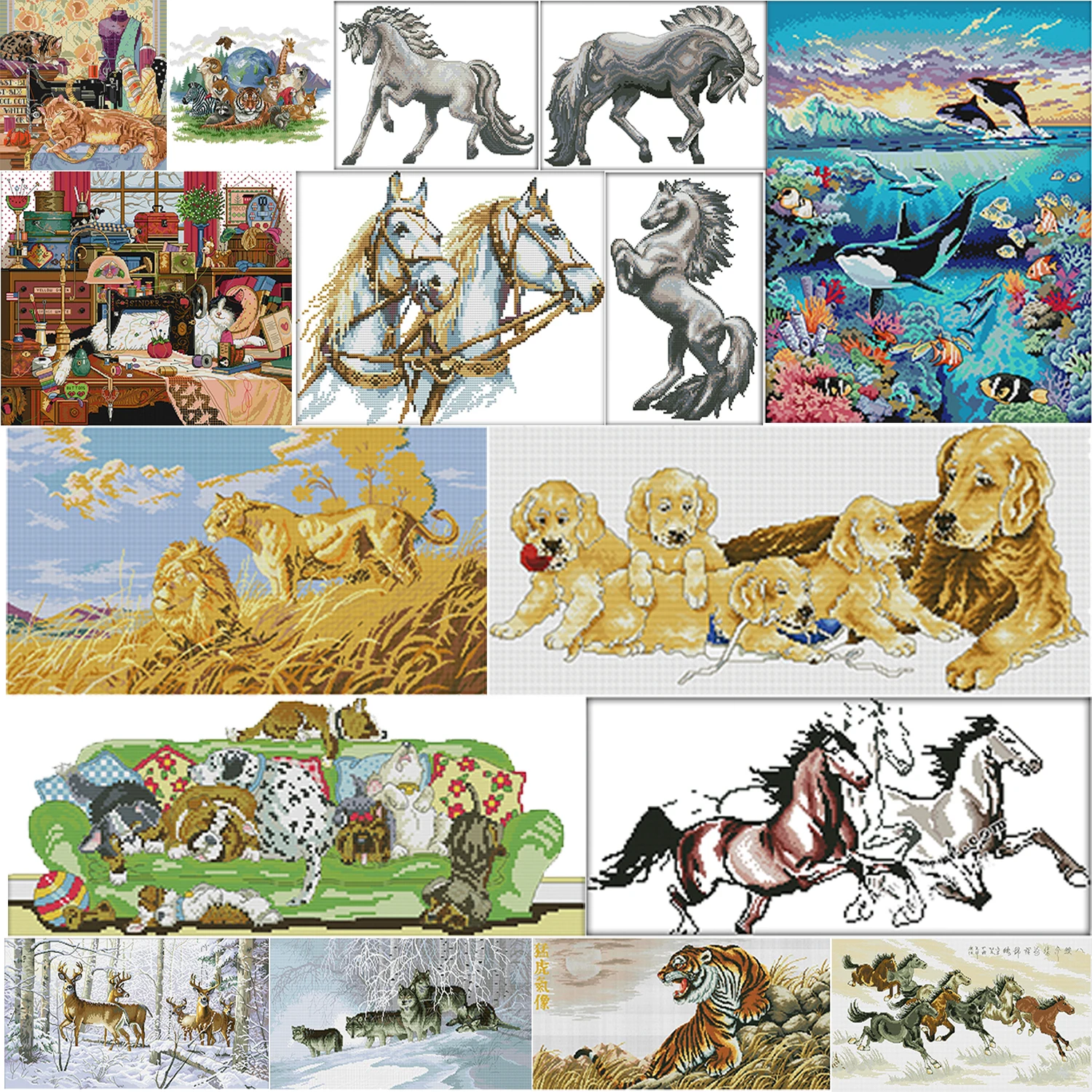 

Cross Stitch Kits 11CT Stamped Embroidery DIY Animal Needlework Home Decoration Full Range Embroidery Cloth Kit