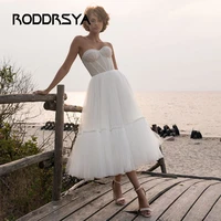 roddrsya sweetheart straplesses tea length soft tulle crystal beach bridal gowns short simple bride robes de mariage custom made