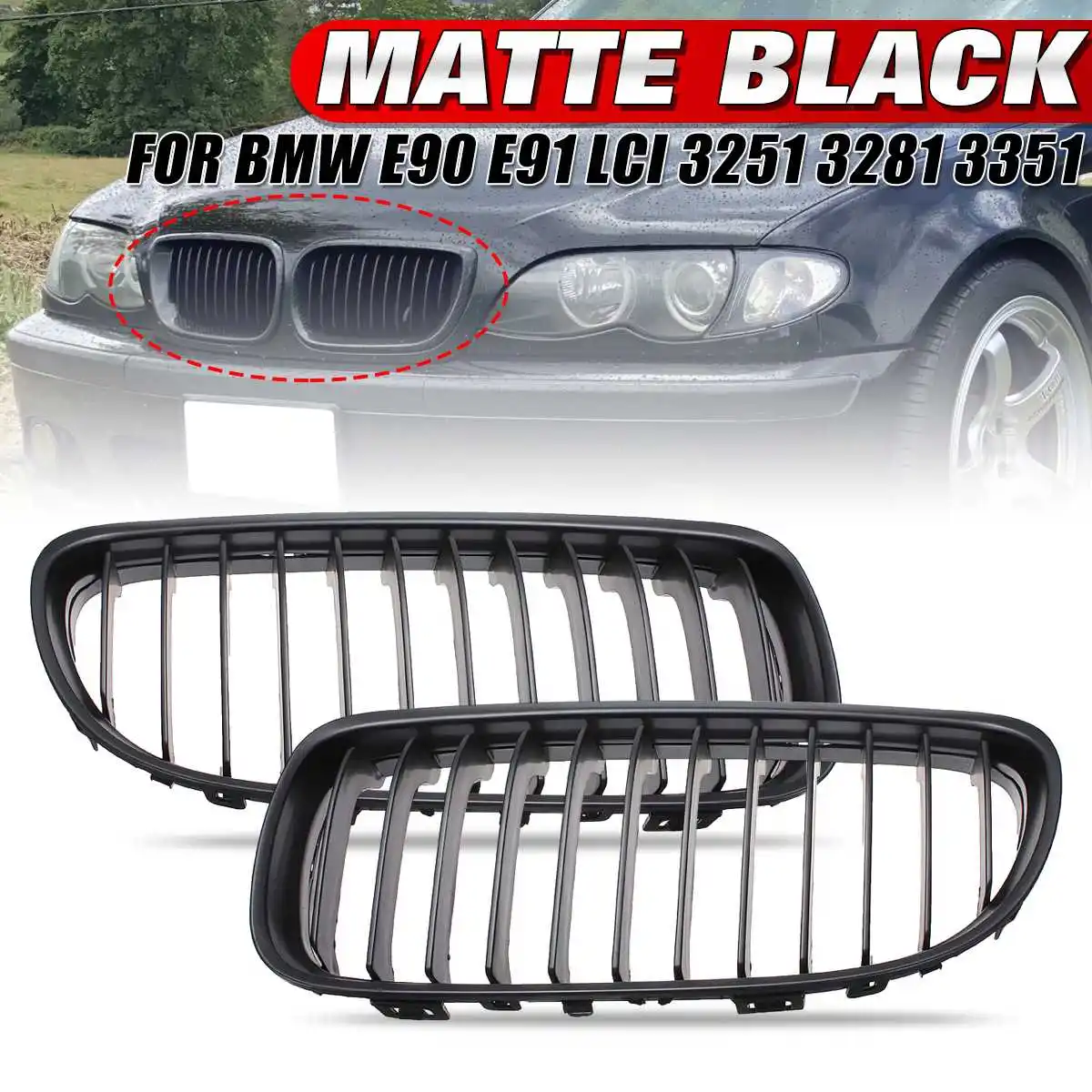 Matte Black Front Sport Kidney Grille Grill For BMW E90 E91 LCT 3-Serise Sedan 2009 2010 2011 2012 2013 Car Racing Grills