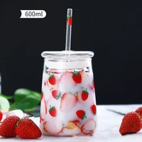 large capacity water bottle with straw cute strawberry glass cup with lid heat resistant tumbler cup glass bottle drinkware