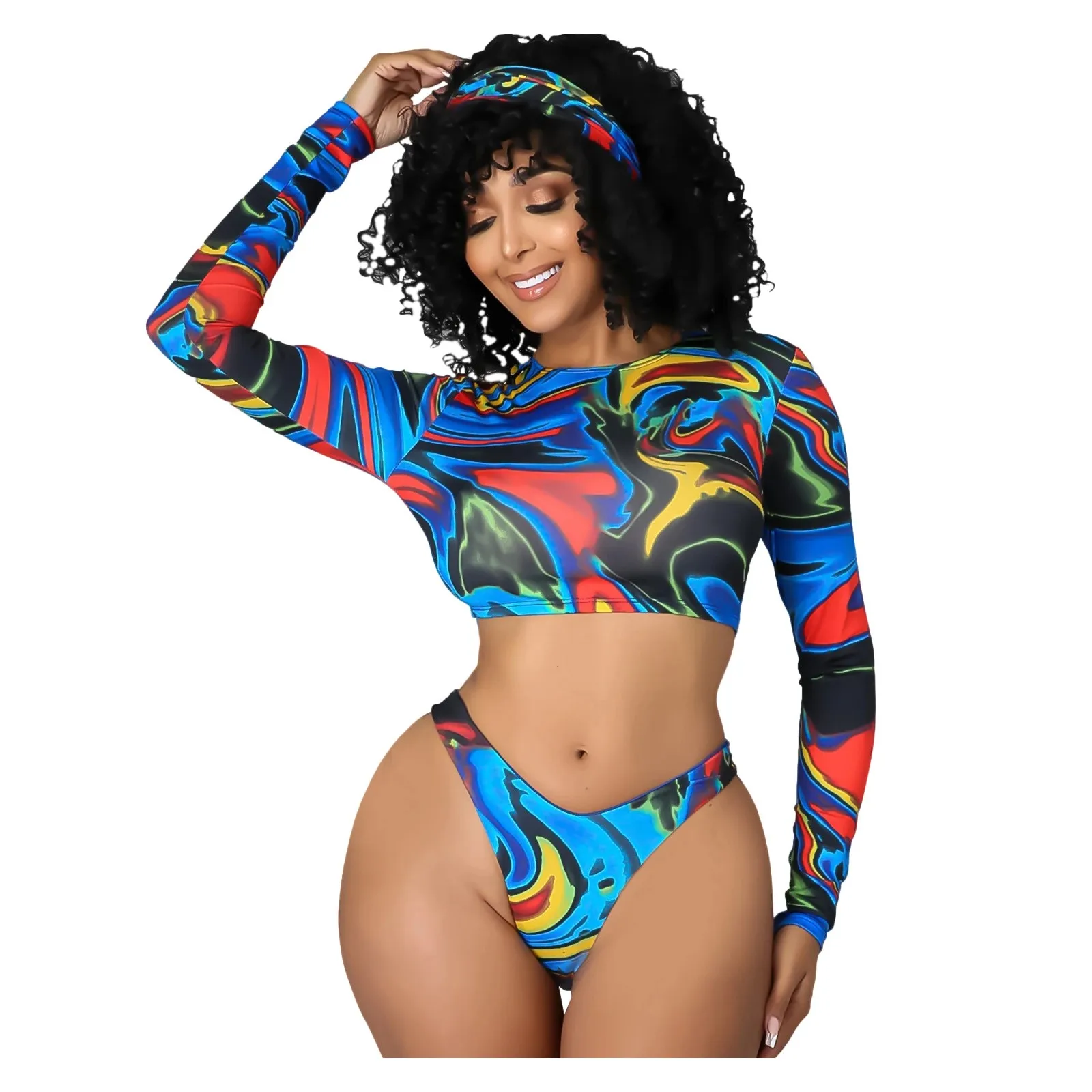 

Pieces Split Sexy Swimsuit Bikini Beach Women's Three Printed Temperament Swimwears Tankinis Set Galaxy Swimsuit for Girls