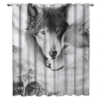 animal themed thermal insulated blackout curtains wolf lover fantastic scene grey room darkening window drapes