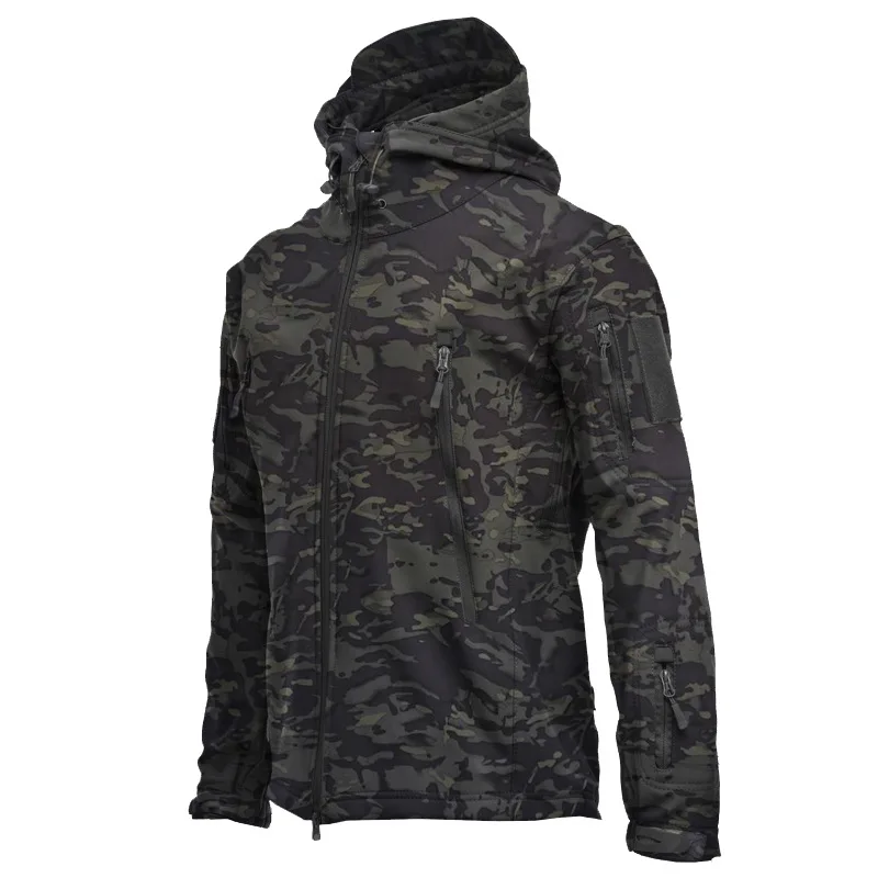 Men Winter Coat Mountaineering Camouflage Jacket Shark Soft Shell Military Tactical Hoodie Waterproof Warm Windbreaker Clothing