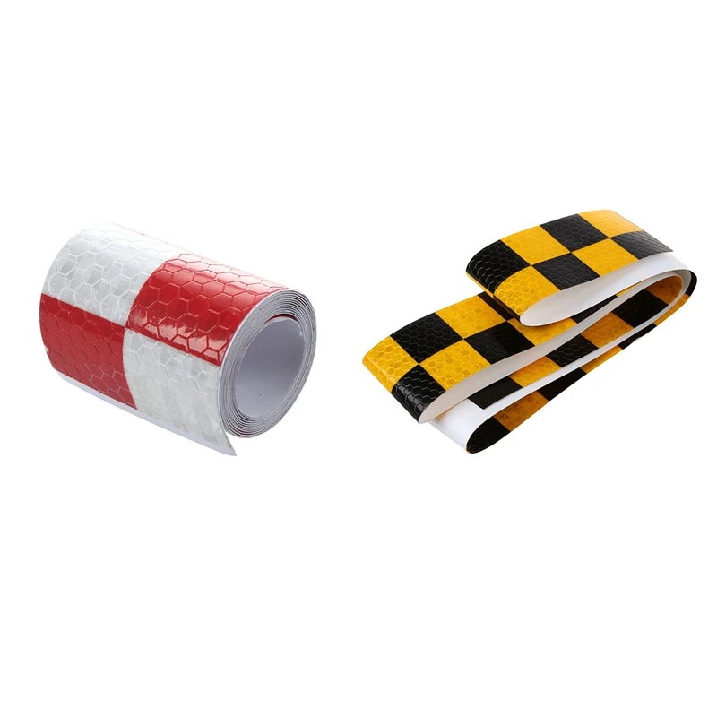 

2Pcs 1M Reflective Safety Warning Conspicuity Tape Sticker, Red+White & Black+Yellow