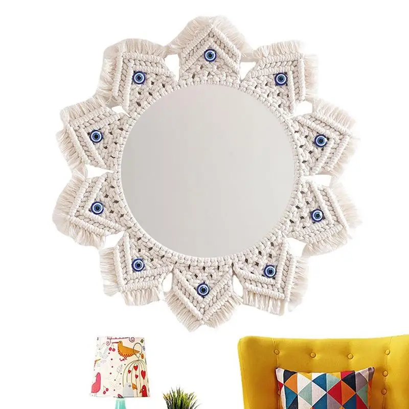 

Bohemian Mirror Wall Mirror With Macrame Fringe Woven Tapestry Bathroom Mirror Ornament For Living Room Bedroom Kitchen Nursery