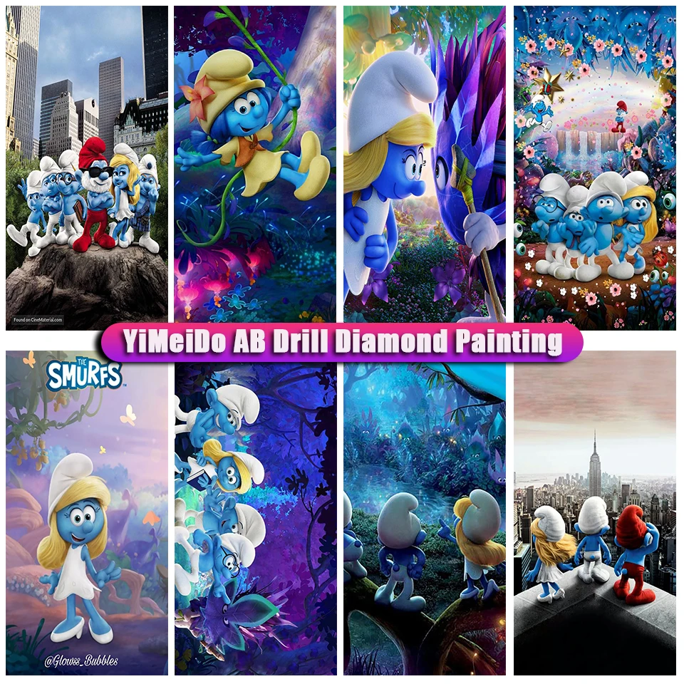 

Алмазная живопись большого размера Disney AB, Smurfs, полностью квадратная и Круглая Мозаика, алмазная вышивка, мультяшный Набор для вышивки крест...