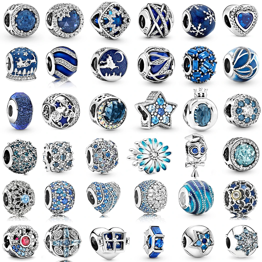 Женские шармы-бусины из серебра 100% пробы с синими бусинами |