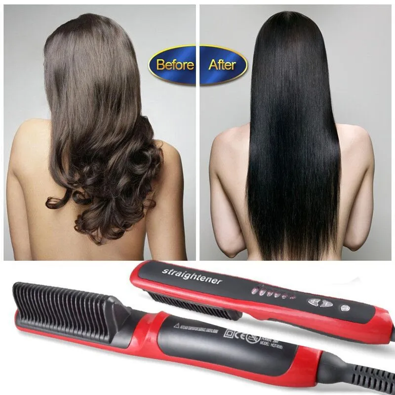 

Ionic Hair Straightener Brush Ceramic Heating Straightening & Curls Anti Scald Feature Frizz-Free Silky Hair Straightening Comb