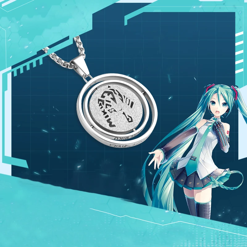 Official Anime Miku Pendant Stainless Steel Turnable Necklace Girls Birthday Xmas Gift Women Jewelry Hatsun Cosplay Accessory