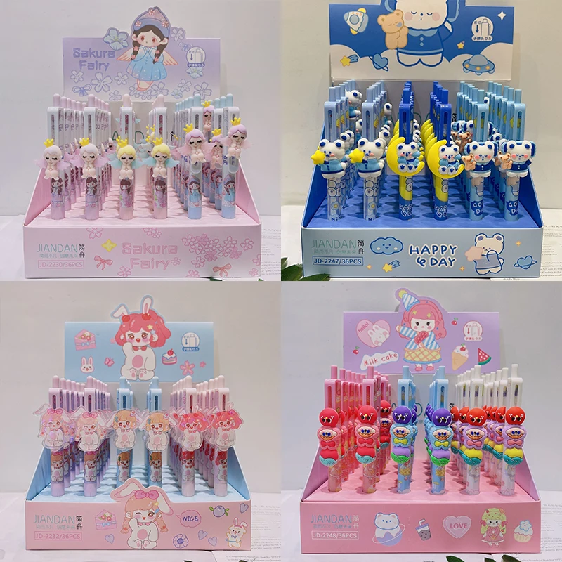 

Korean Cartoon Gel Pen 36pcs Cute Bear Fairy Student Writing Stationery Pen 0.5mm Black School Signature Pens Supplies Wholesale