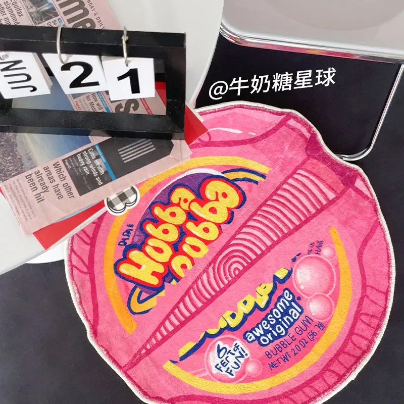 

Cute Pink Round Mat Big Bubble Gum Girl Bedside Blanket Cushion Non-slip Fault Wool Furry Carpet Ins Bedroom Absorbent Mat