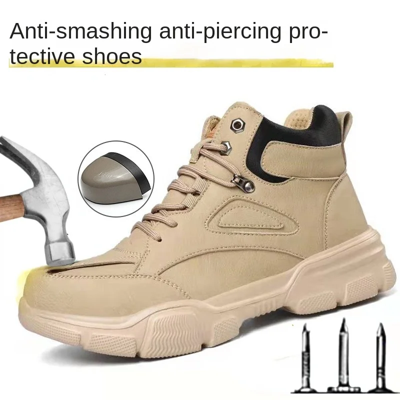 

Labor Insurance Shoes Men's Steel Toe Cap Anti-smashing Anti-piercing Anti-scalding Wear-resstant High-top Protective Work Shoes