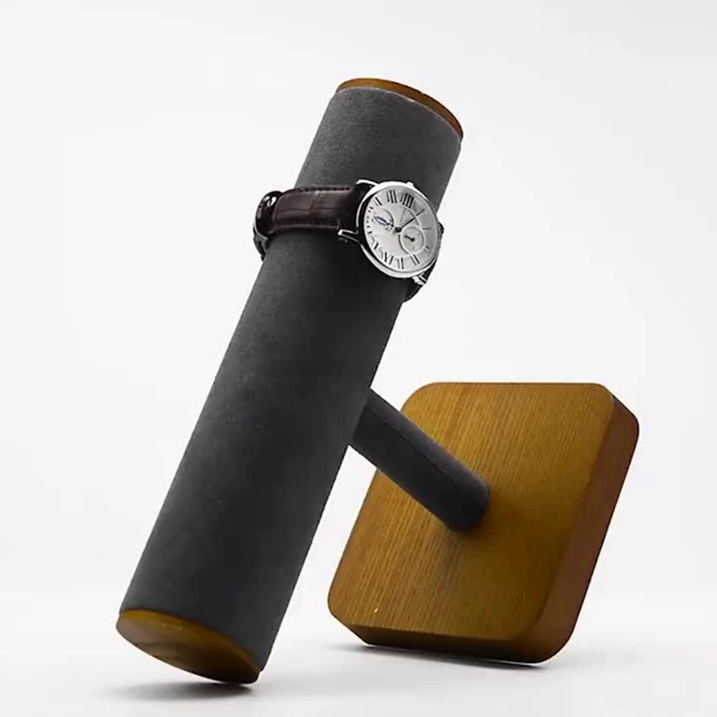Wooden Watch Display Stand T Shape Jewelry Organizer Stand Microfiber Necklace Storage Holder