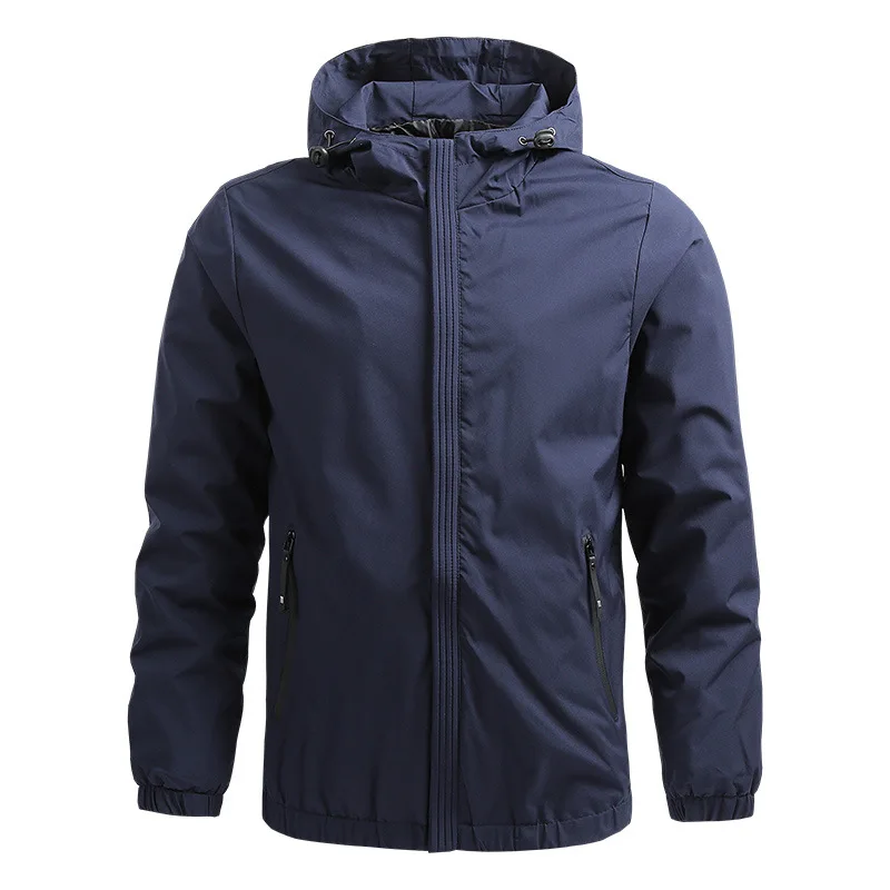 

2023 Men Spring Brand New Fashion Casual Jacket Thin Solid Color Outdoor Hooded Outerwear Mens Windprrof Zipper Jackets Coats