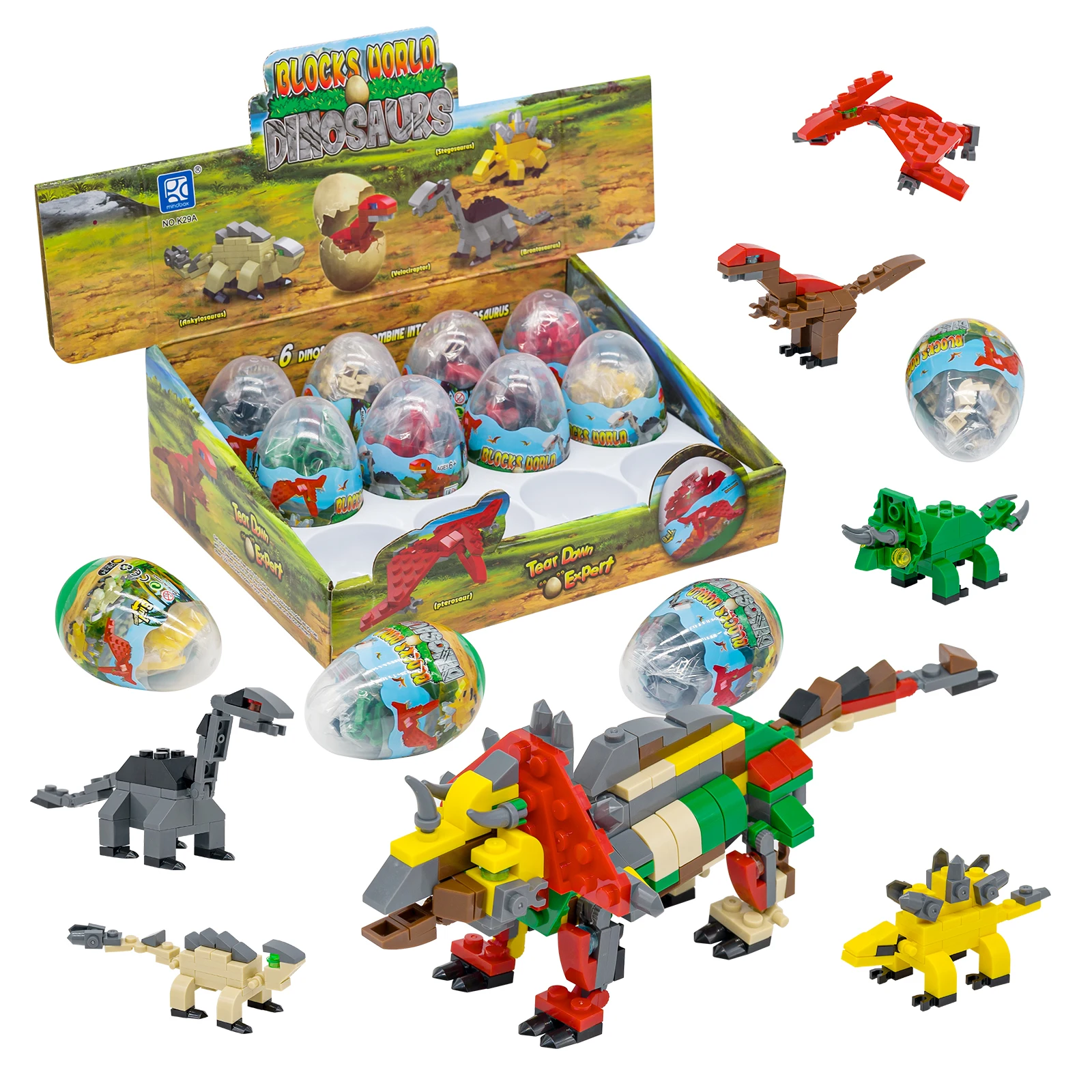 

12pcs Dinosaur Block Egg Set Prefilled Easter Eggs Dinosaurs Building Blocks Kids Children's Birthday Gift Party Favors Toys