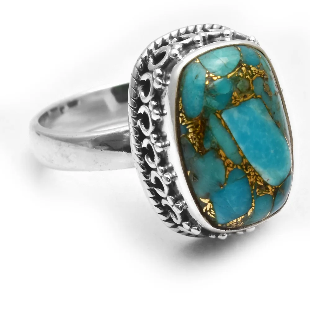 

Genuine Blue Copper Turquoise Ring 925 Sterling Silver, USA Size : 7 , AR5071