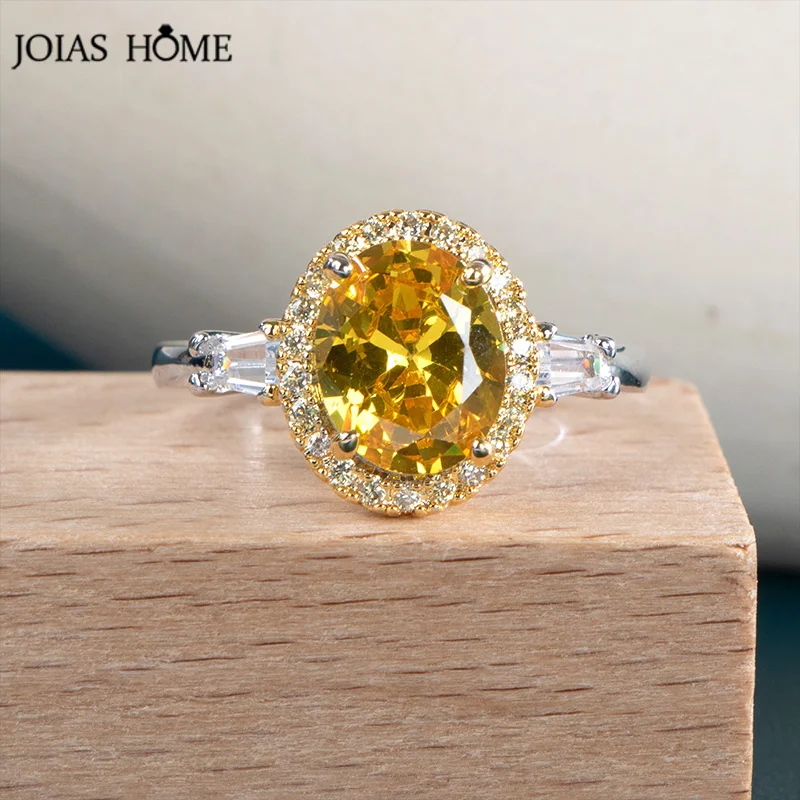 JoiasHome Oval Citrine Ring For Women Silver 925 Jewelry With Yellow Zircon Wedding Party Ladies Girl Gift Hot Sale Size6-10