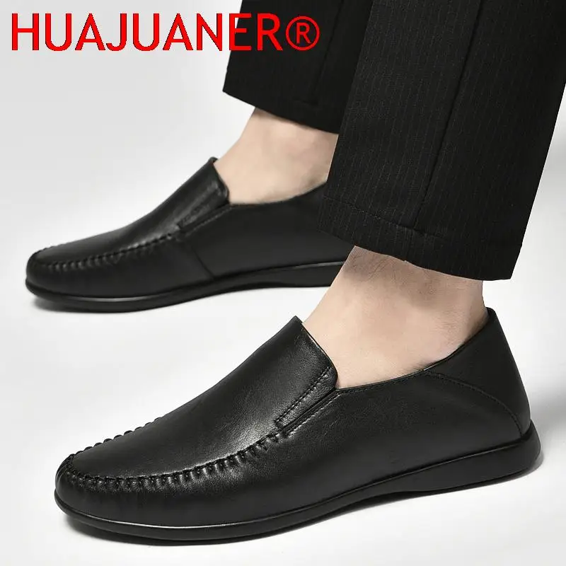 

Genuine Leather Men Casual Shoes Luxury Brand Black Shoes Breathable Slip on Lazy Driving Shoes Flat Offce Fashion Loafers Shoes
