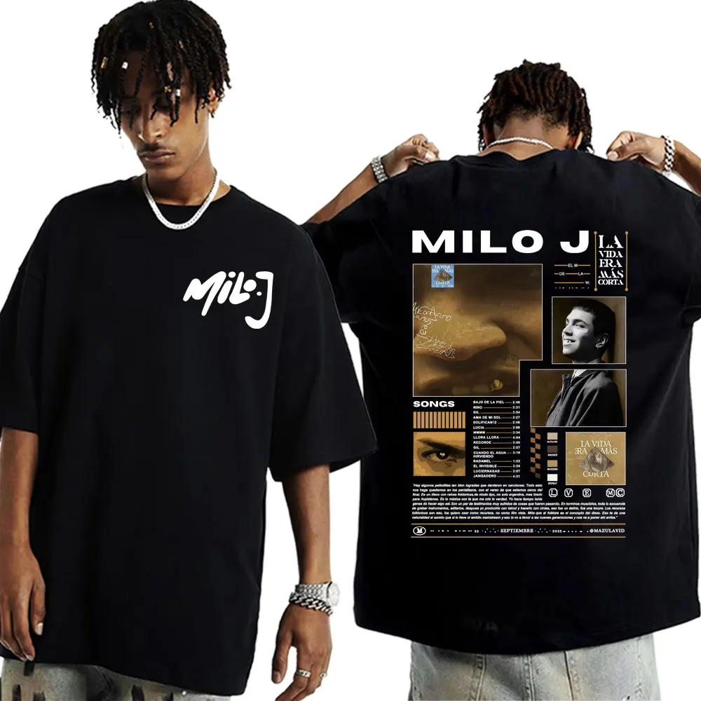 Фото Рэпер Milo J Music Album 2025 Tour Merch Футболки Хип-хоп Harajuku Уличная футболка Мужчины Женщины Повседневная хлопковая футболка большого размера №1