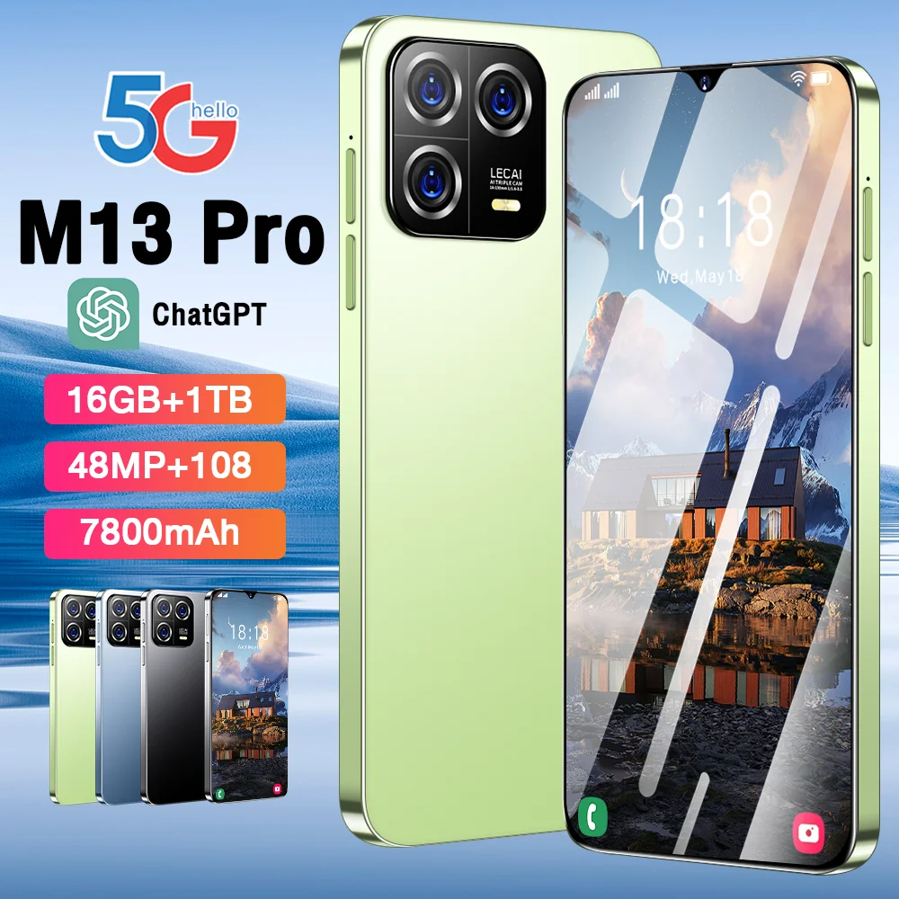

Оригинальный разблокированный смартфон M13Pro Φ 7800 HD 16 + 1T 4G/телефон с двумя Sim-картами 48 Мп + Мп мАч Android 13 бренд