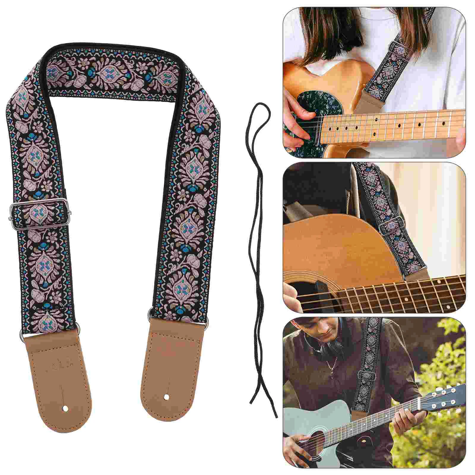 

1Pc Guitar Strap Weave Strap with Leather End Ethnic Pattern Design Strap