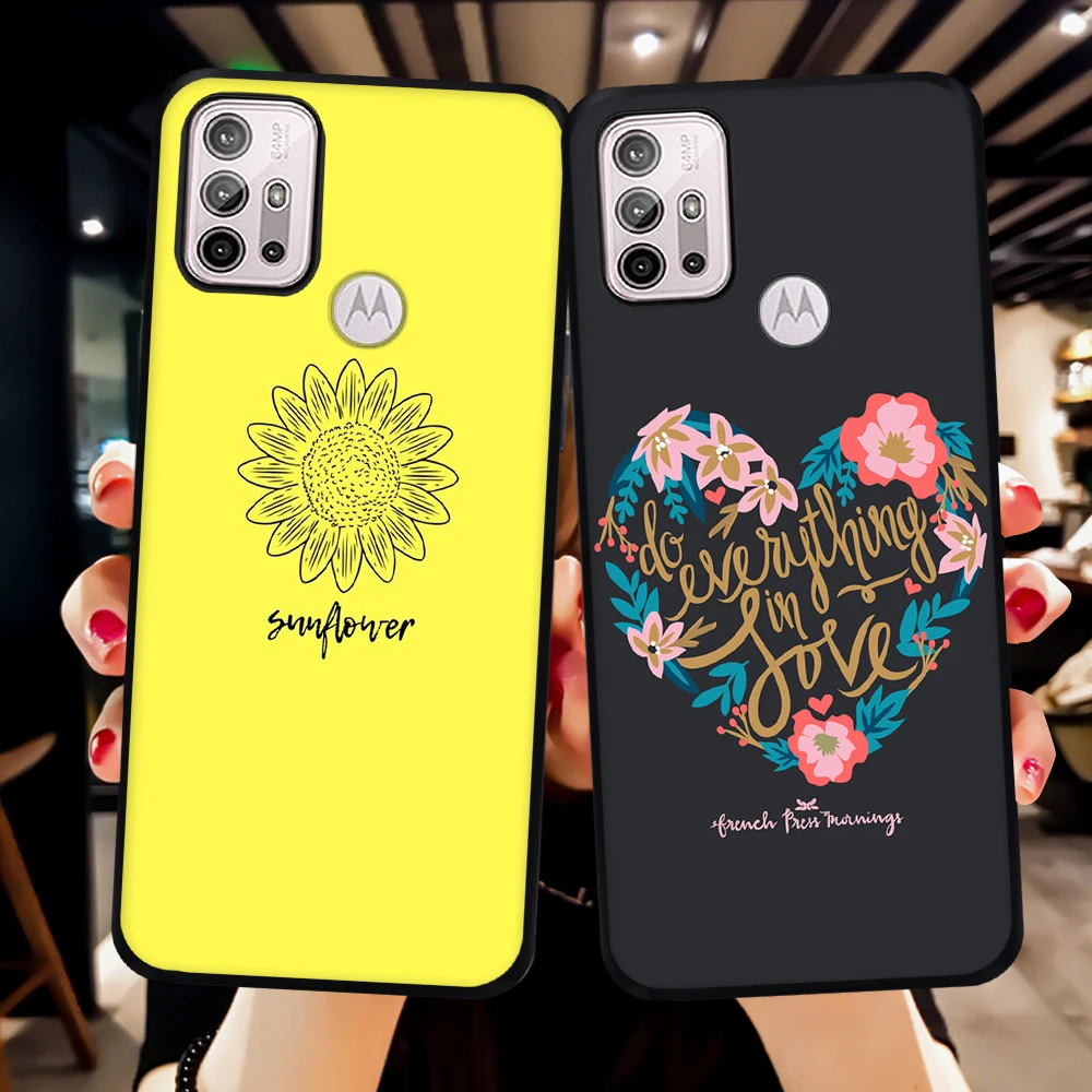 

Flowers Text Label Case for Motorola Moto G10 G30 G20 E30 G50 5G G60S G60 G100 G8 G9 E7 E6 Power Plus Play Soft TPU Cover Coque