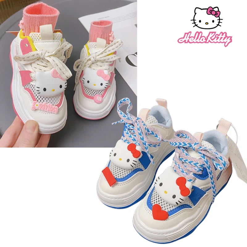 

Sanrios Hellokittys Anime Kawaii Kids Mesh Sneakers Cute Cartoon Girls Sports Shoes Single Breathable Outdoor Boys Running Shoes