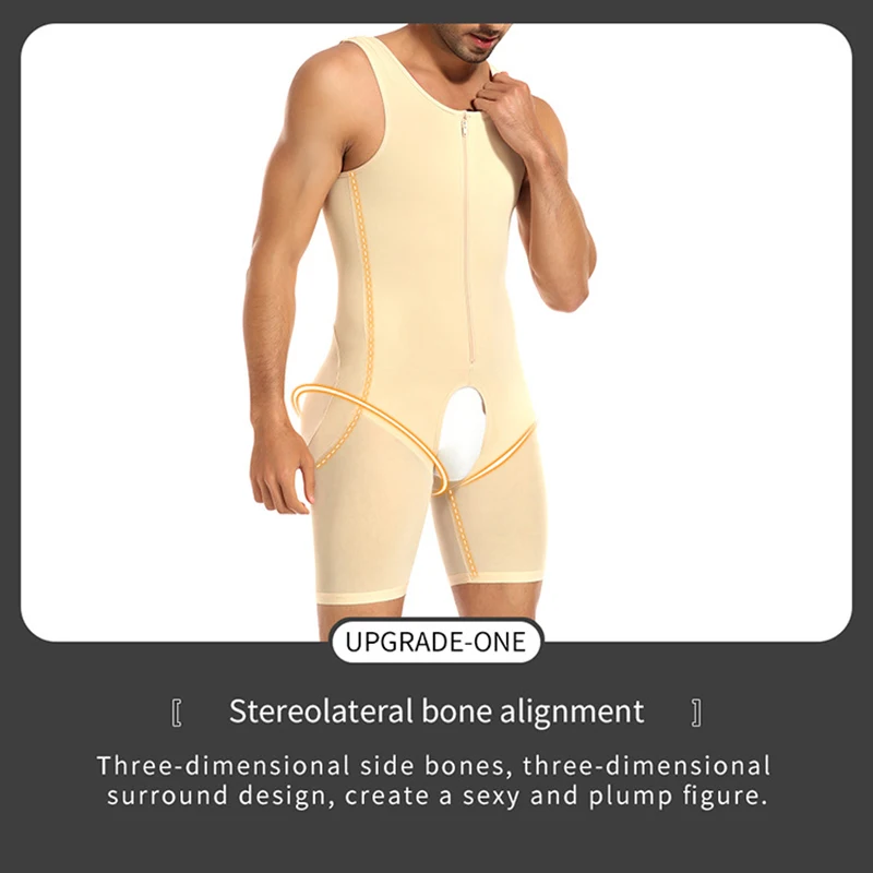 Men Shapewear with Butt Pads Bodysuit Tummy Control Full Body Shaper Compression Slimming Underwear Butt Lifter Open Crotch