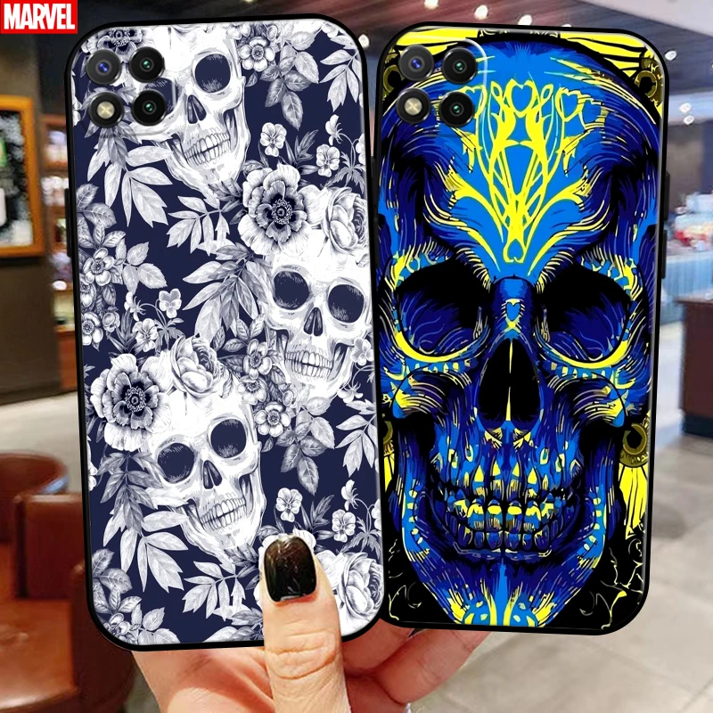 

Grim Reaper Diablo Rose Skull Phone Case 6.53 Inch For Xiaomi Redmi 9C Back Funda Liquid Silicon Black
