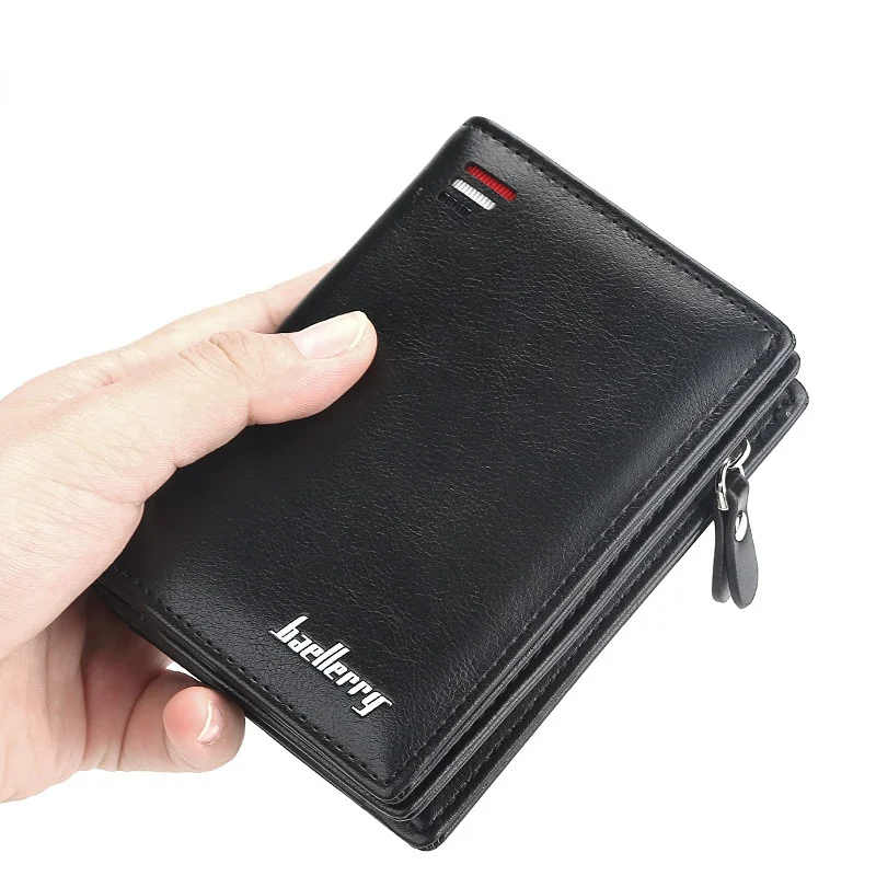 

Luxury Brand Men Short Wallet Vertical Multi-card Position Snap Coin Purse Fashionable Youth Card Bag Male PU Solid Color Clutch